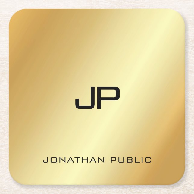 Elegant Faux Guld Monogrammed Modern mall Underlägg Papper Kvadrat (Framsidan)