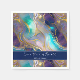 Elegant Faux Guld och Blue Opal Stone Bröllop Pappersservett