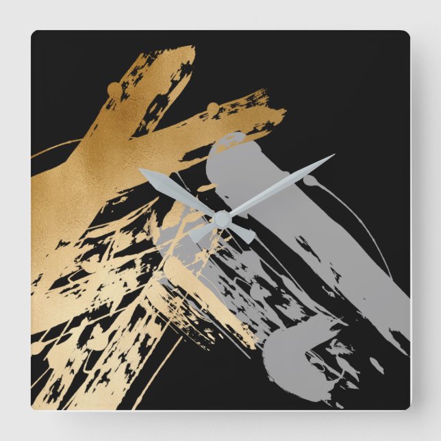 elegant faux guld och grått brushstroks fyrkantig klocka (Framsida)