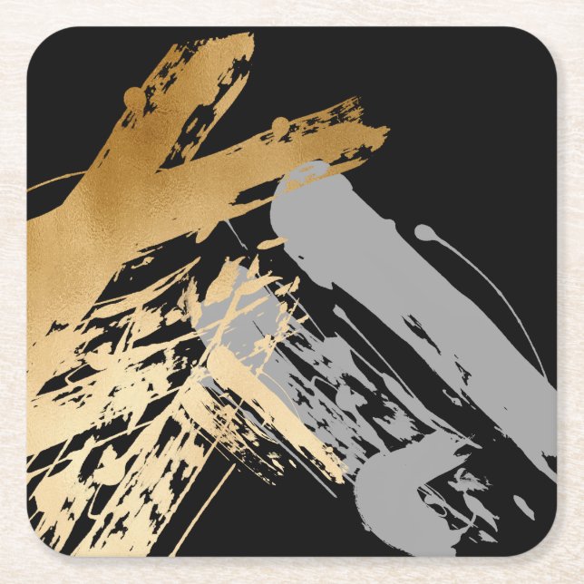 elegant faux guld och grått brushstroks underlägg papper kvadrat (Framsidan)