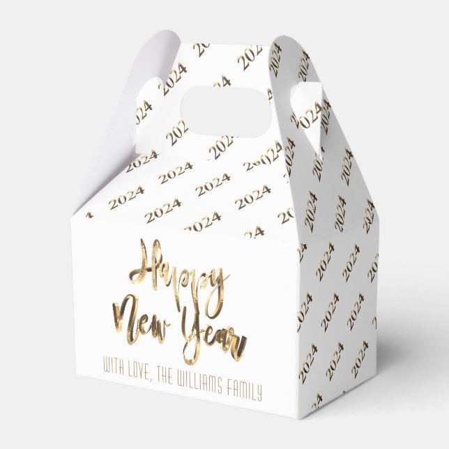 Elegant Faux Guld och White Gott nytt år 2024 Presentaskar (Framsidan Sidan)