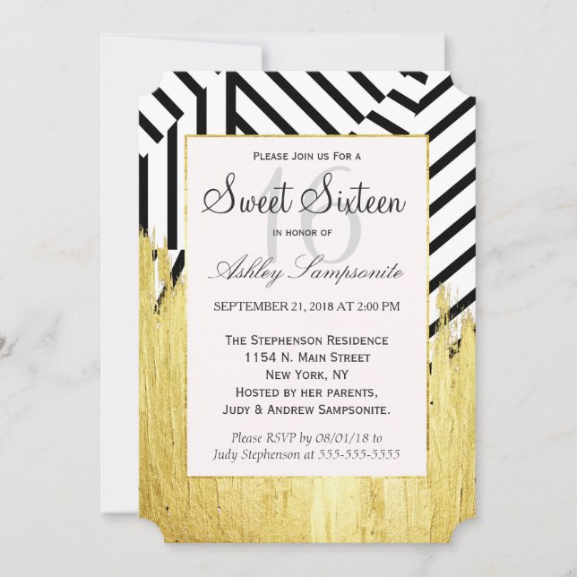 Elegant Faux Guld Paint Strokes & Rand Mönster Inbjudningar (Framsida)
