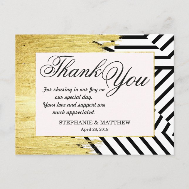 Elegant Faux Guld Paint Strokes & Rand Mönster Vykort (Framsida)