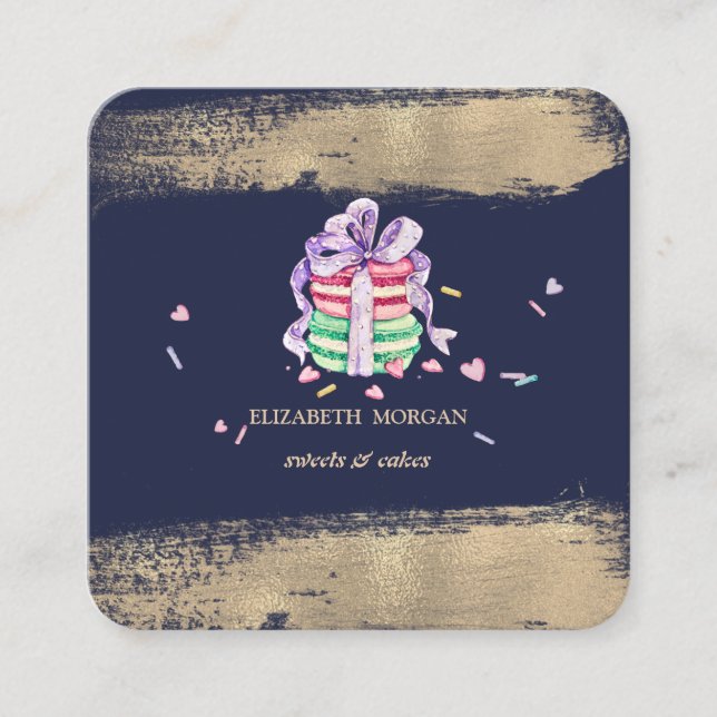 Elegant Faux Guld-penseldragMacaroner Fyrkantigt Visitkort (Framsida)