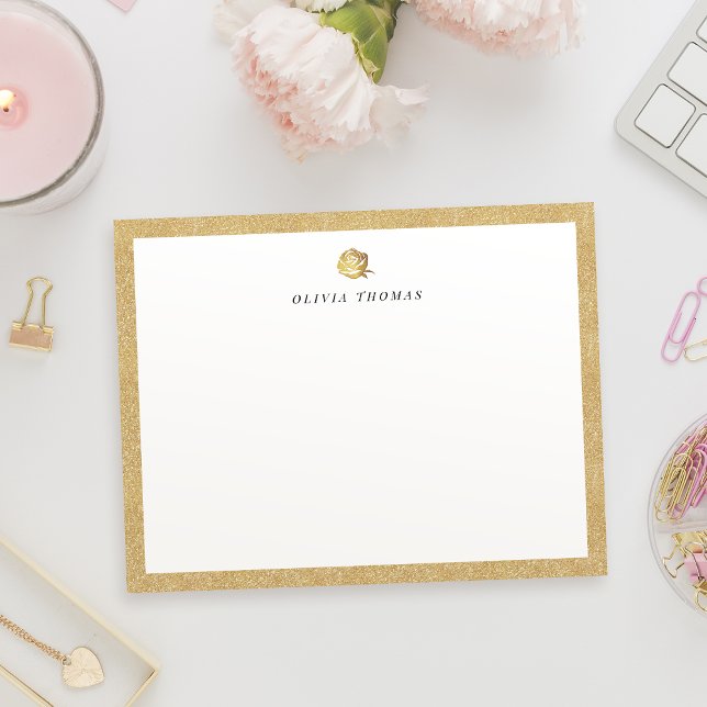 Elegant faux guld ro personlig Stationery Anteckningskort (Elegant faux gold rose personalized Stationery Note Card)