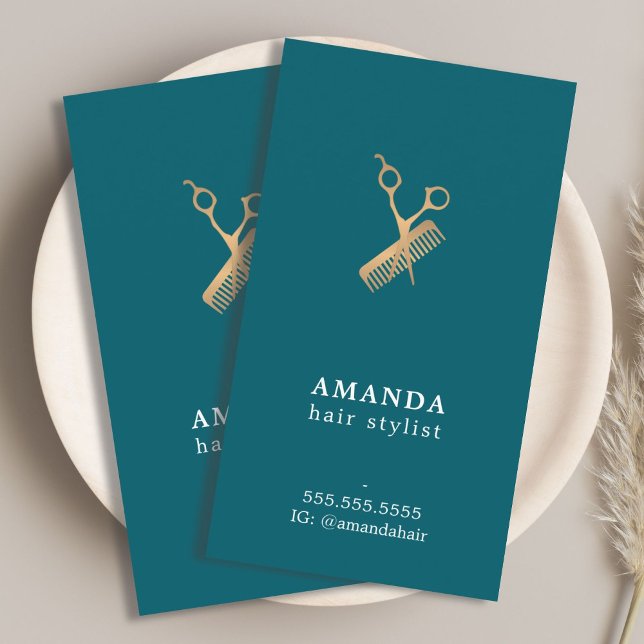 Elegant Faux Guld Scissors Comb Hairstylist Visitkort (Skapare uppladdad)