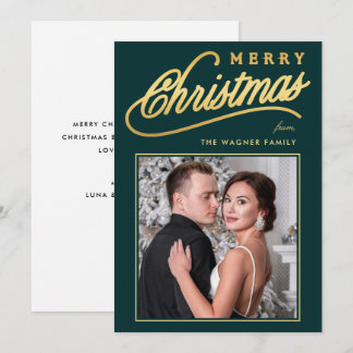 Elegant Faux Guld Script Merry Christmas Foto Julkort