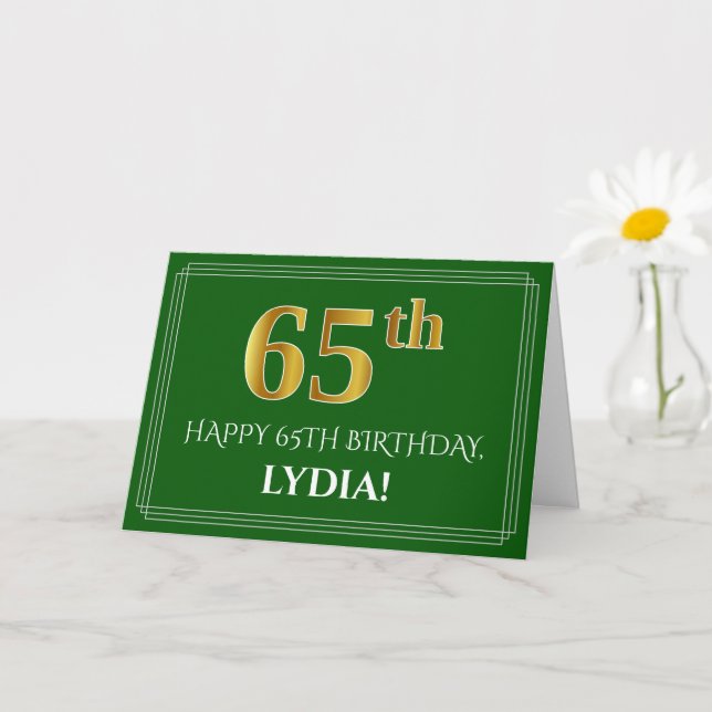 Elegant Faux Guld Se 65en Birthday, Namn (Grönt) Kort (Liten växt)