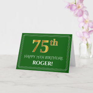 Elegant Faux Guld Se 75:e födelsedag, Namn (Grönt) Kort