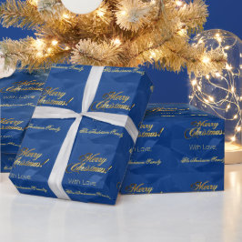 Elegant Faux Guld-skript God jul Blue Presentpapper