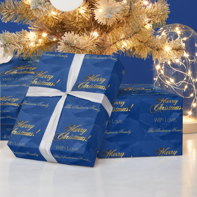 Elegant Faux Guld-skript God jul Blue Presentpapper (Helgdagar)