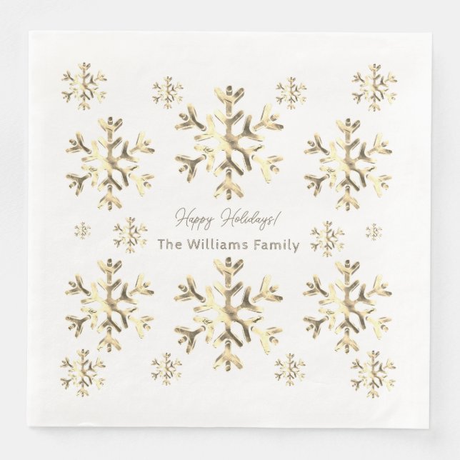 Elegant Faux Guld Snöflingor, julklappar Pappersservett (Framsida)