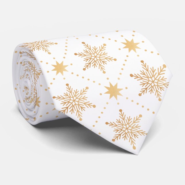 Elegant Faux Guld Snöflingor - julmönster Slips (Rullad)