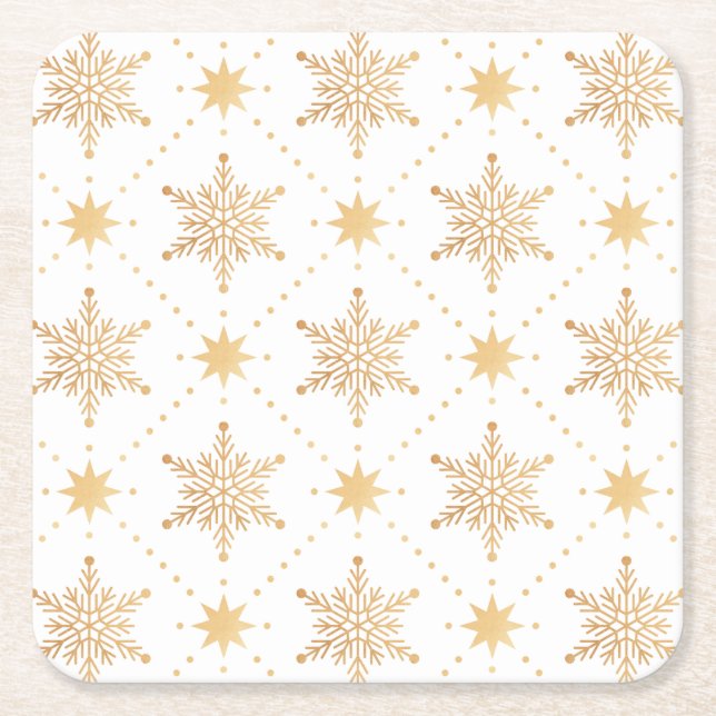 Elegant Faux Guld Snöflingor - julmönster Underlägg Papper Kvadrat (Framsidan)