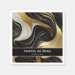 Elegant Faux Guld, Svarta och vita marmorerade Brö Pappersservett