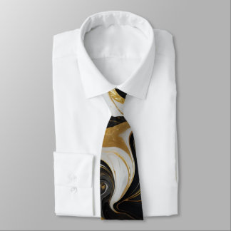 Elegant Faux Guld, Svarta och vita marmorerade Slips