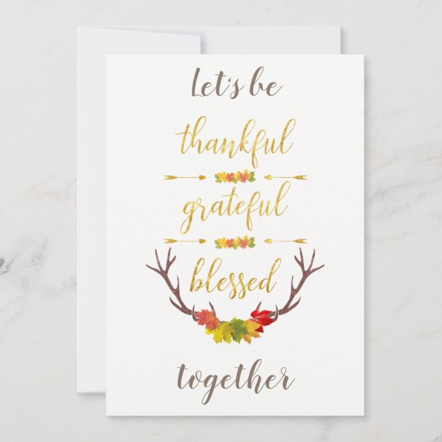 Elegant Faux Guld Thankful Thanksgiving Inbjudan (Framsida)