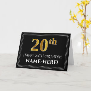 Elegant Faux Guld Titta "20:e" födelsedagen + Namn Kort
