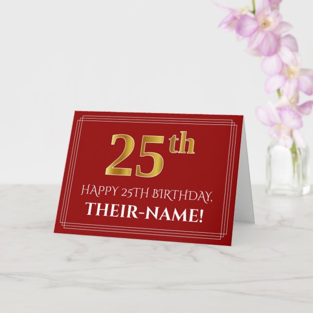 Elegant Faux Guld Titta "25:e" födelsedagen, Namn  Kort (Orkide)