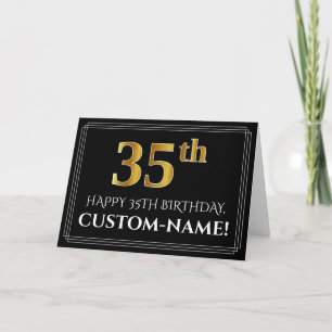 Elegant Faux Guld Titta "35e" födelsedag + Namn Kort