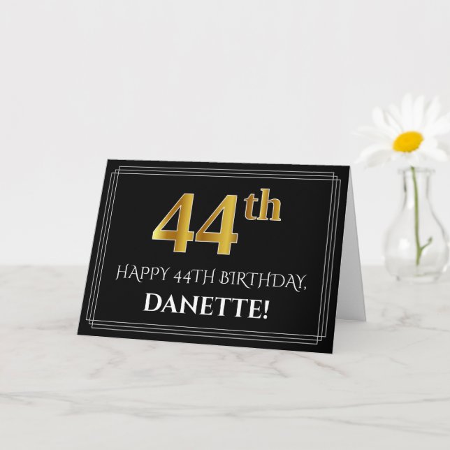Elegant Faux Guld Titta "44:e" födelsedagen + Namn Kort (Liten växt)