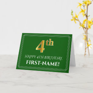Elegant Faux Guld Titta 4e födelsedagen, Namn (Grö Kort