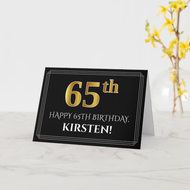 Elegant Faux Guld Titta "65e" födelsedag + Namn Kort (Gul blomma)