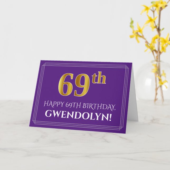 Elegant Faux Guld Titta 69:e födelsedagen, Namn; L Kort (Gul blomma)