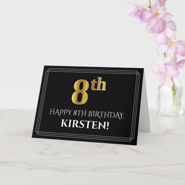 Elegant Faux Guld Titta "8th Birthday + Namn" Kort (Orkide)