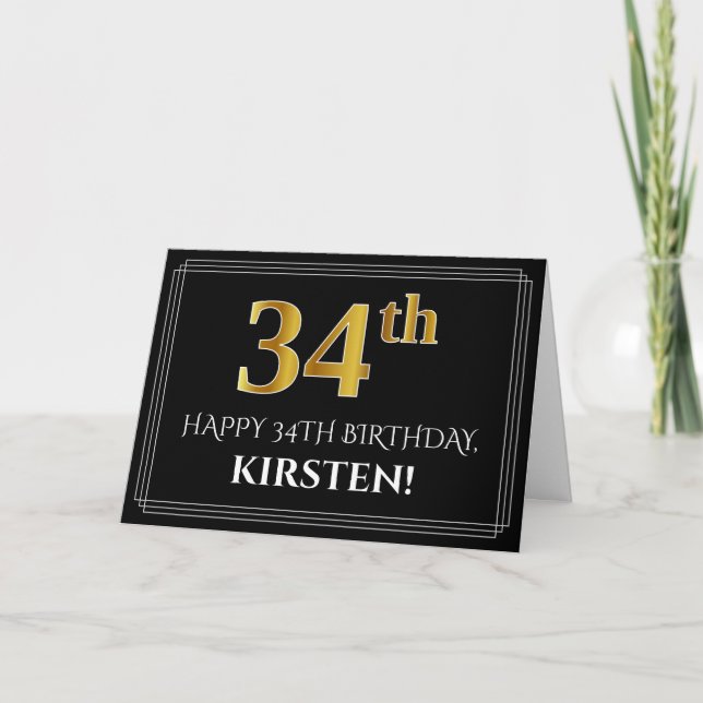 Elegant Faux Guld Titta på "34:e" födelsedagen + N Kort (Framsida)