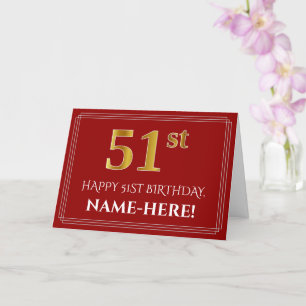 Elegant Faux Guld Titta på "51:a födelsedagen", Na Kort