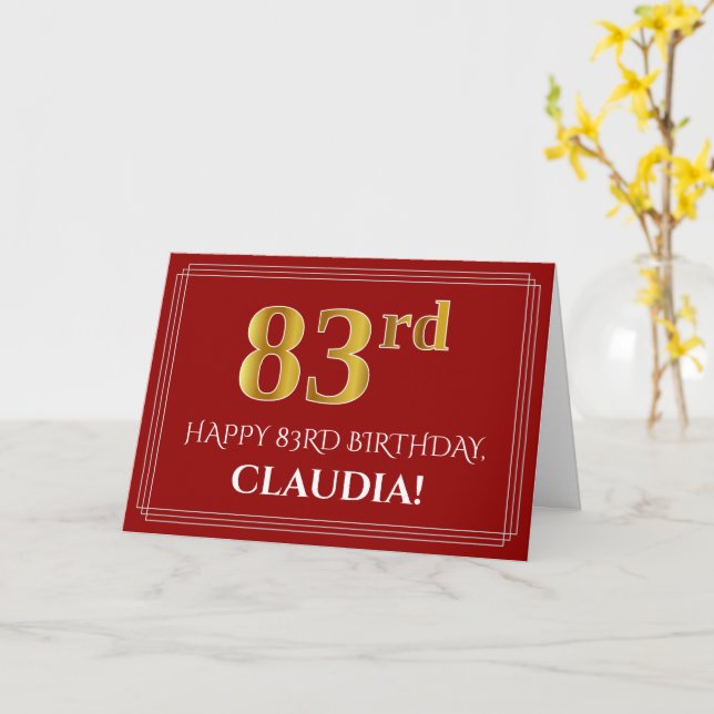 Elegant Faux Guld Titta på 83:e födelsedagen, Namn Kort (Gul blomma)