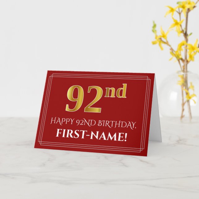 Elegant Faux Guld Titta på 92:a födelsedagen, Namn Kort (Gul blomma)