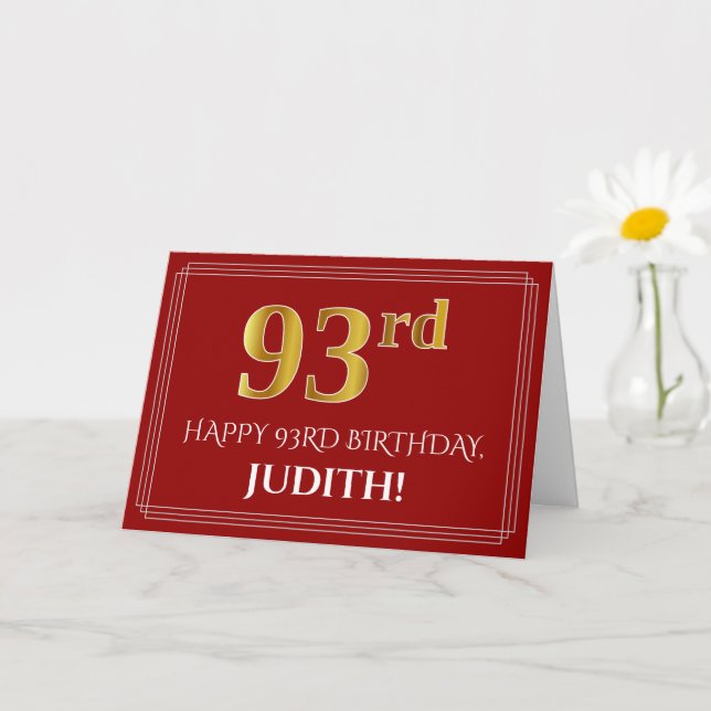 Elegant Faux Guld Titta på 93:e födelsedagen, Namn Kort (Liten växt)