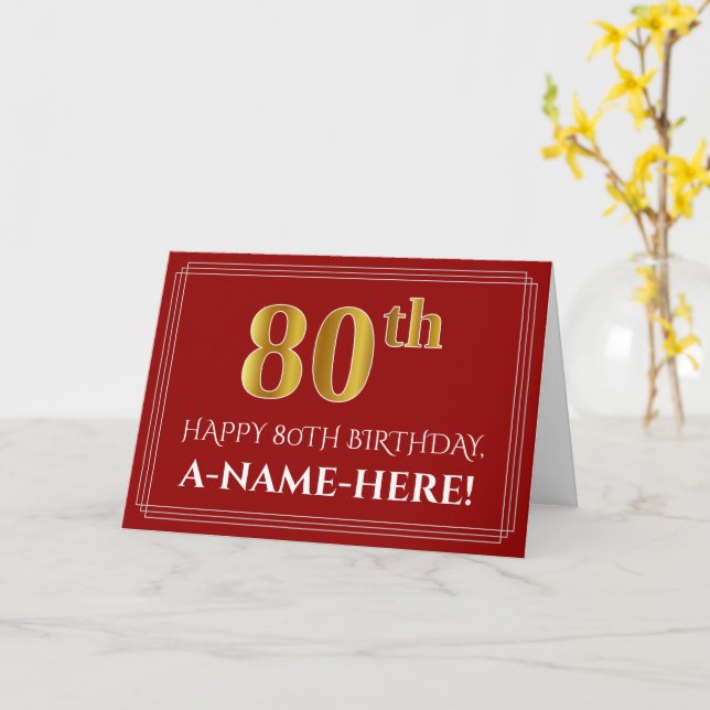 Elegant Faux Guld tittar "80:e" födelsedagen, Namn Kort (Gul blomma)