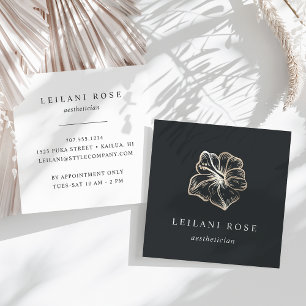 Elegant Faux Guld Tropical Hibiscus Flower Fyrkantigt Visitkort