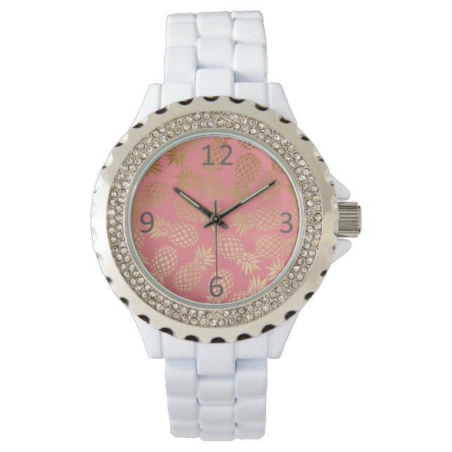 elegant faux guld tropiska ananas mönster armbandsur (Framsida)