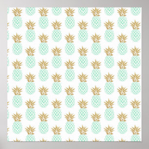 Elegant faux guld tropiska ananas mönster poster