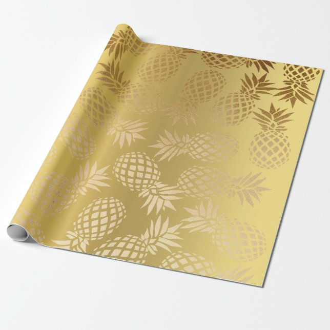 elegant faux guld tropiska ananas mönster presentpapper (Utrullad)