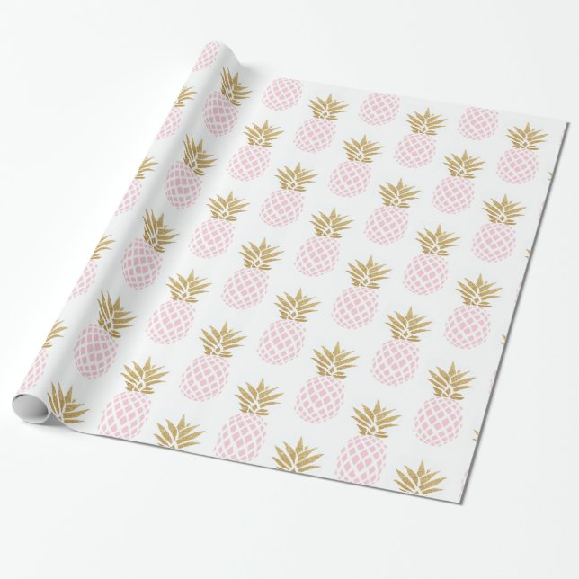 Elegant faux guld tropiska ananas mönster presentpapper (Utrullad)