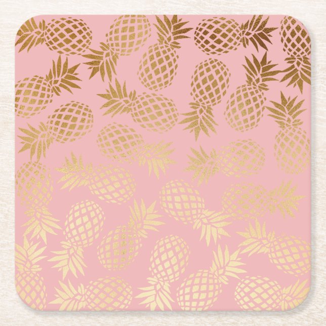 elegant faux guld tropiska ananas mönster underlägg papper kvadrat (Framsidan)