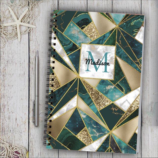 Elegant faux guld turquise geometric sketchbook anteckningsbok (Skapare uppladdad)
