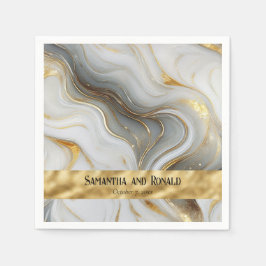 Elegant Faux Guld, Vit och Grått marmorerad Bröllo Pappersservett
