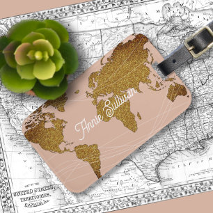 Elegant Faux Guld World Map Dusty Ro Travel Bagagebricka