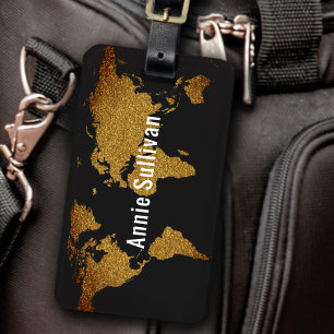 Elegant Faux Guld World Map Travel Agent Bagagebricka