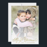 Elegant Faux-guldfärgat julfotkort Julkort<br><div class="desc">Skicka snyggt hälsning vid denna speciella tidpunkt på året med dessa vackra fotokort,  med elegant guld typografi och faux guld foil rand på baksidan.</div>