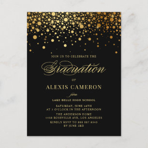Elegant Faux guldfeta confetti Black Studenten Inbjudan Vykort