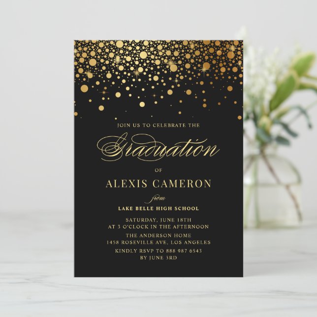 Elegant Faux guldfeta confetti Black Studenten Inbjudningar (Stående Fram)