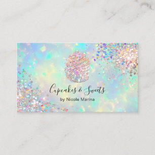 Elegant Faux Holografisk Opal Cupcake Bageri Kock Visitkort