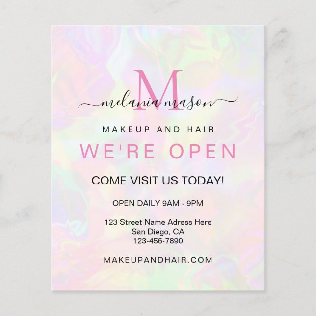 Elegant Faux HoloGraph Vi är Open Iridescent Flygblad (Framsidan)